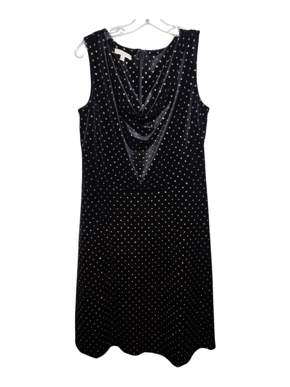 Talbots RSVP Black Velvet Gold Polka Dot Cowl Neck Dress Plus Size X EUC
